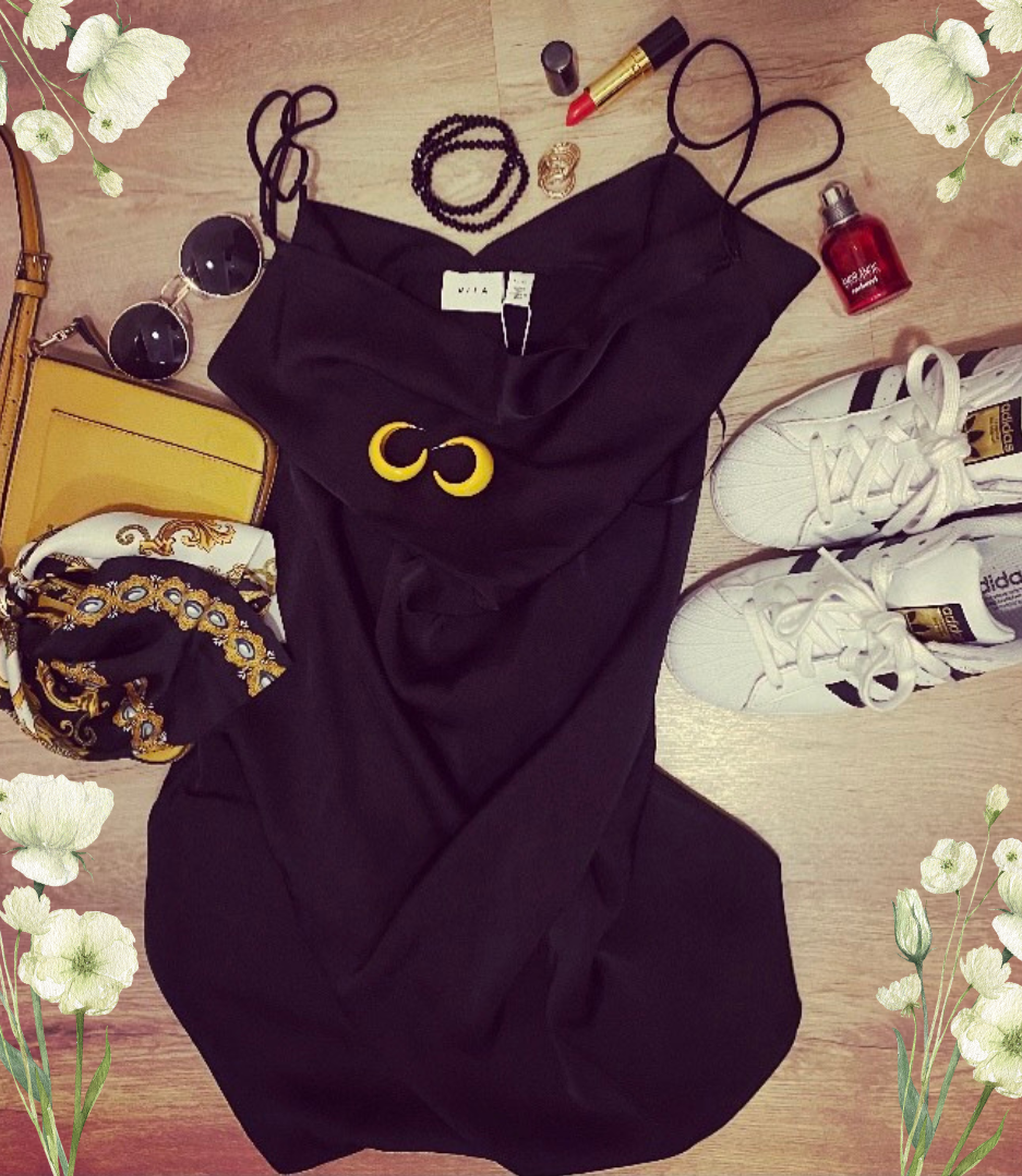 Cocktailkleid - Schwarze Farbe und Spaghettiträger - Trouver La Mode