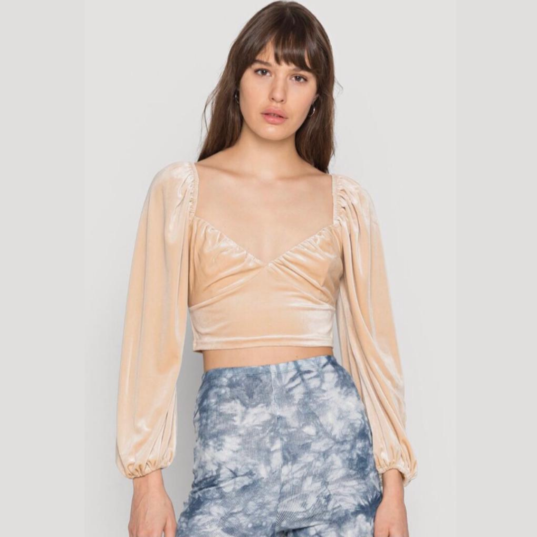 Langarmbluse, Stoff in Wildlederoptik.Farbe beige-melone - Trouver La Mode