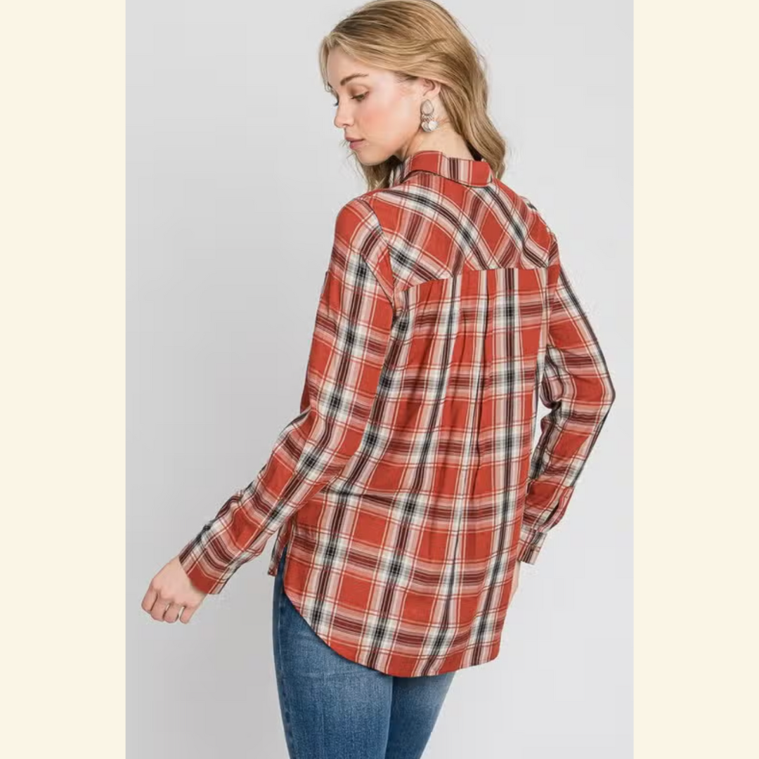 Fannel Rostfarbe – Kariertes Langarmhemd - Trouver La Mode