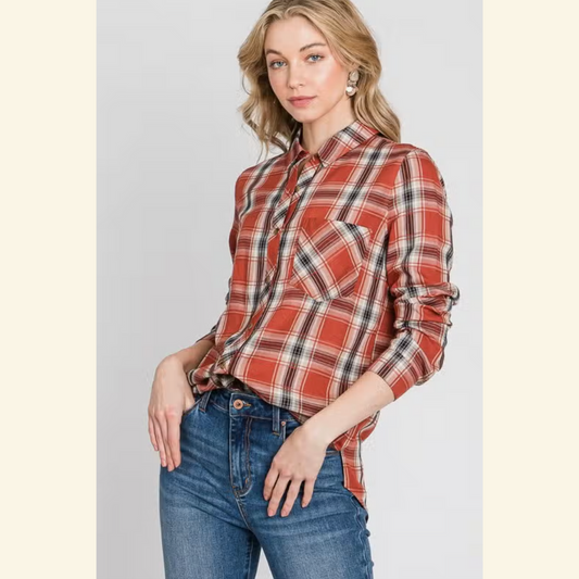 Fannel Rostfarbe – Kariertes Langarmhemd - Trouver La Mode