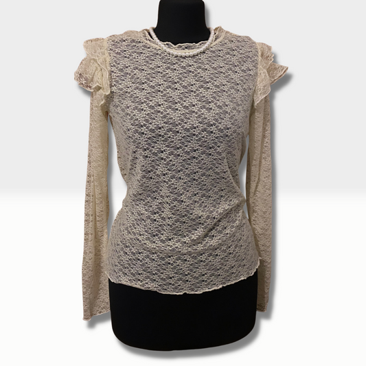 Spitzenbluse, Perlenfarbe und transparenter Stretchstoff - Trouver La Mode